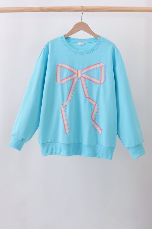 Blue bow hand-sewn mom&me sweatshirt