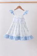 Blue Sailboat Smocked Ruffle Dress