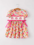 Autumn Thanksgiving Pumpkin Embroidery Smock Floral Girls Dress