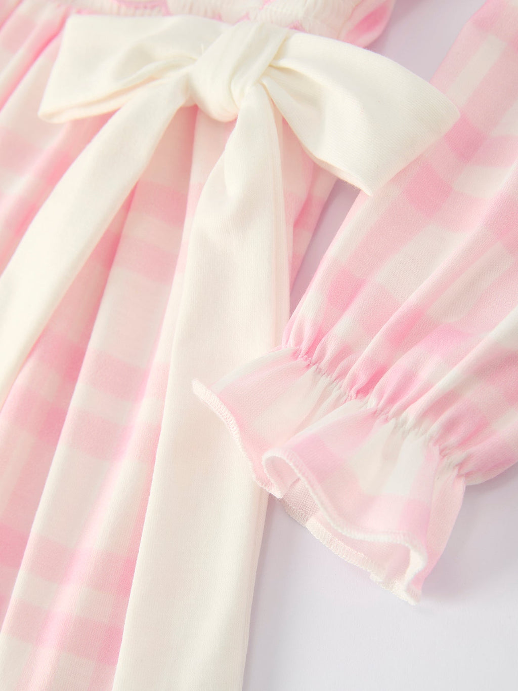 Fall Pink Plaid Ruffle Ballet Shoe Embroidery Long Sleeve Dress