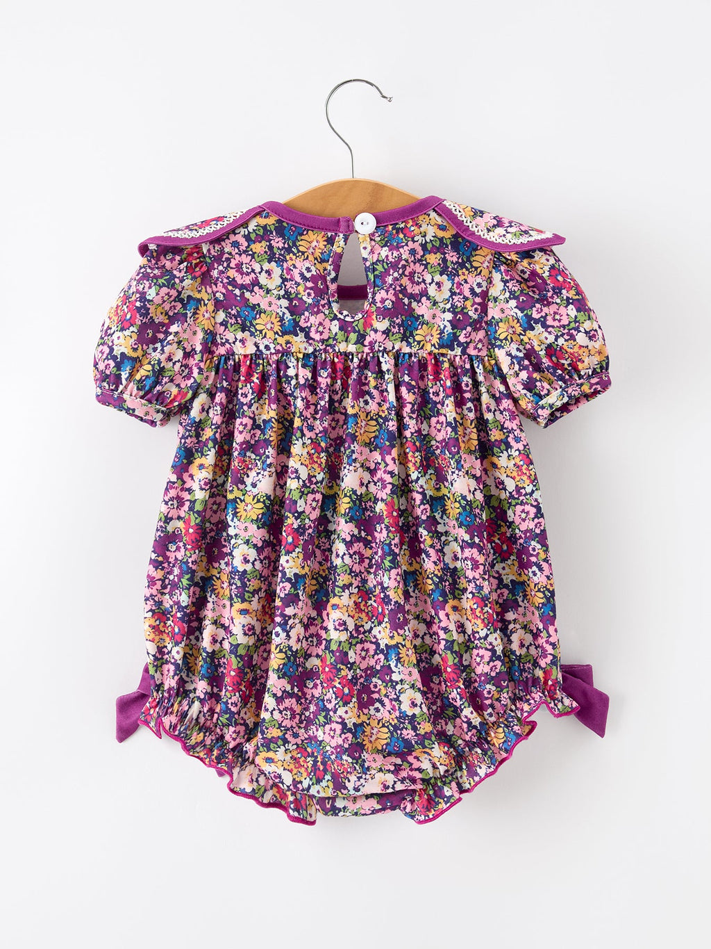 Purple Floral Bow Petals Collar Girls Romper