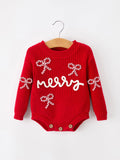 Christmas Candy Cane Merry Knit Baby Romper