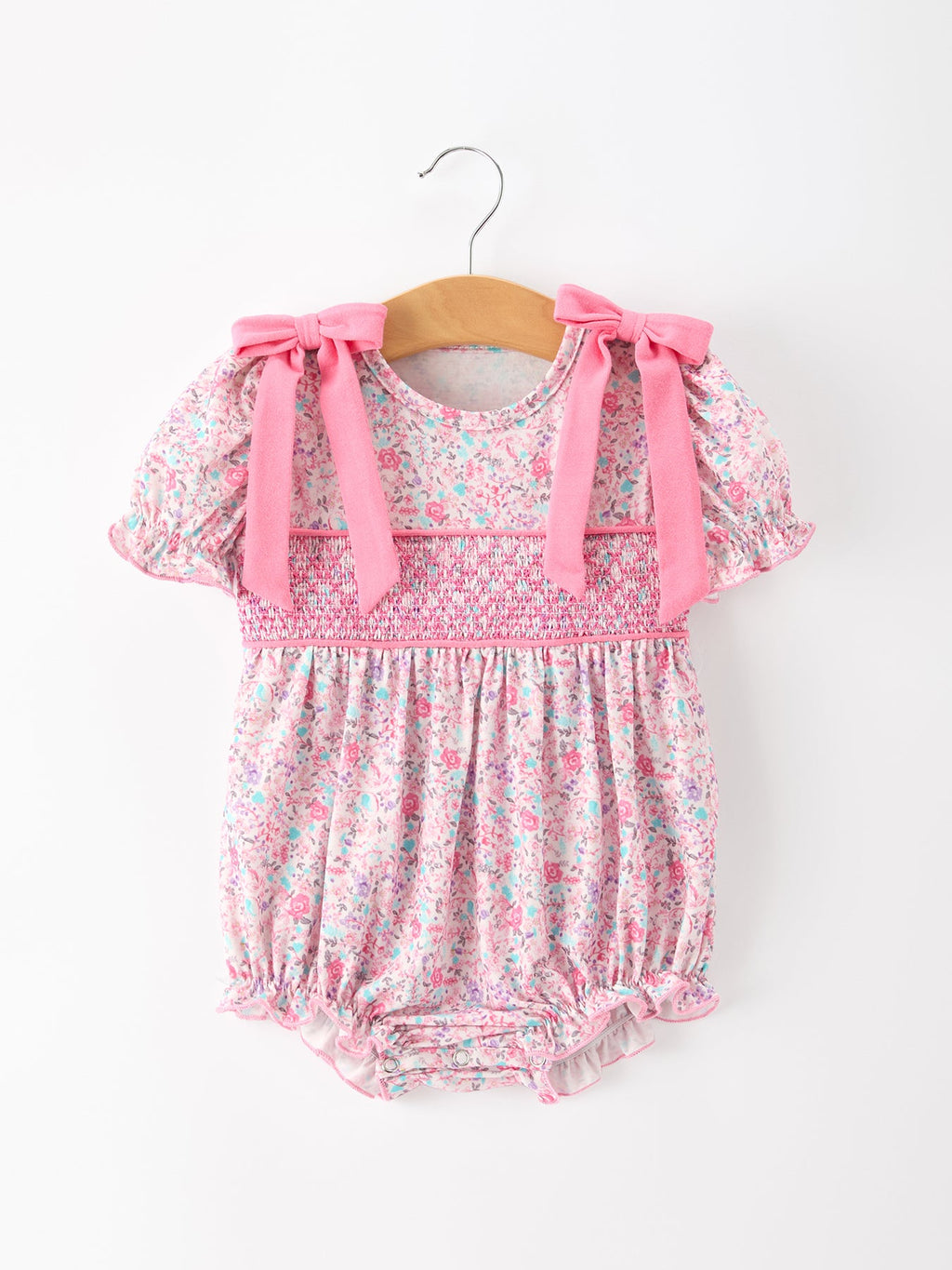 Pink Bow Smocked Floral Baby Bubble