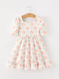 Halloween Thanksgiving Pumpkin Bow Girls Twirl Ruffle Dress
