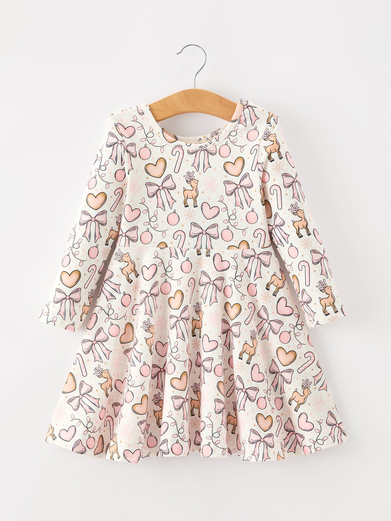 Pink Bow  Candy Cane Girls Twirl Dress