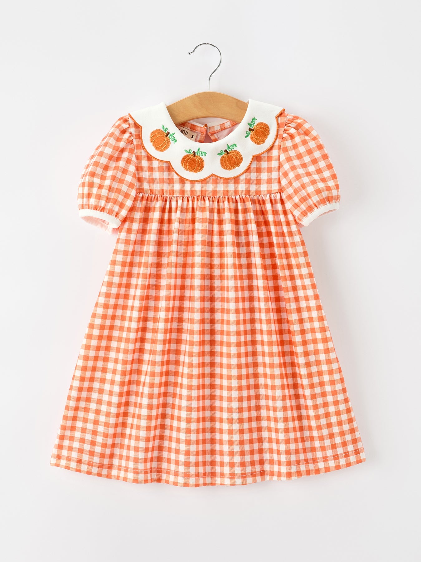 Fall Pumpkin Embroidered Puff Sleeve Girls Dress