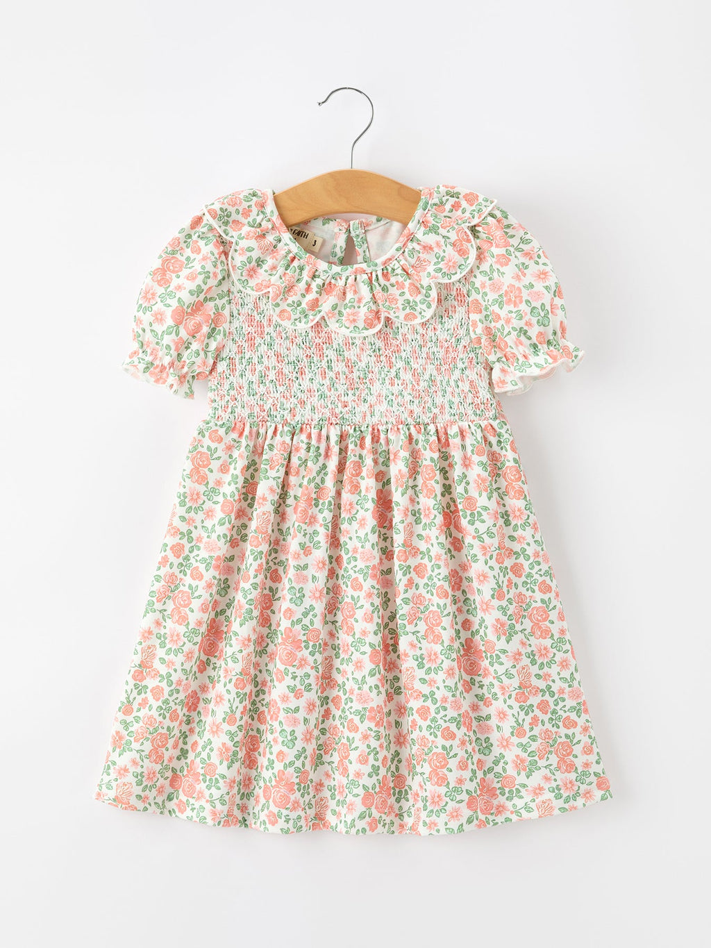 Fall Blush Floral Girls Dress Smocked Petal Collar