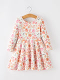 Thanksgiving Pumpkin Floral Girls Twirl Dress