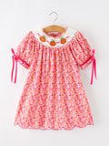 Girls Halloween & Thanksgiving Hot Pink Smocked Twirl Dress