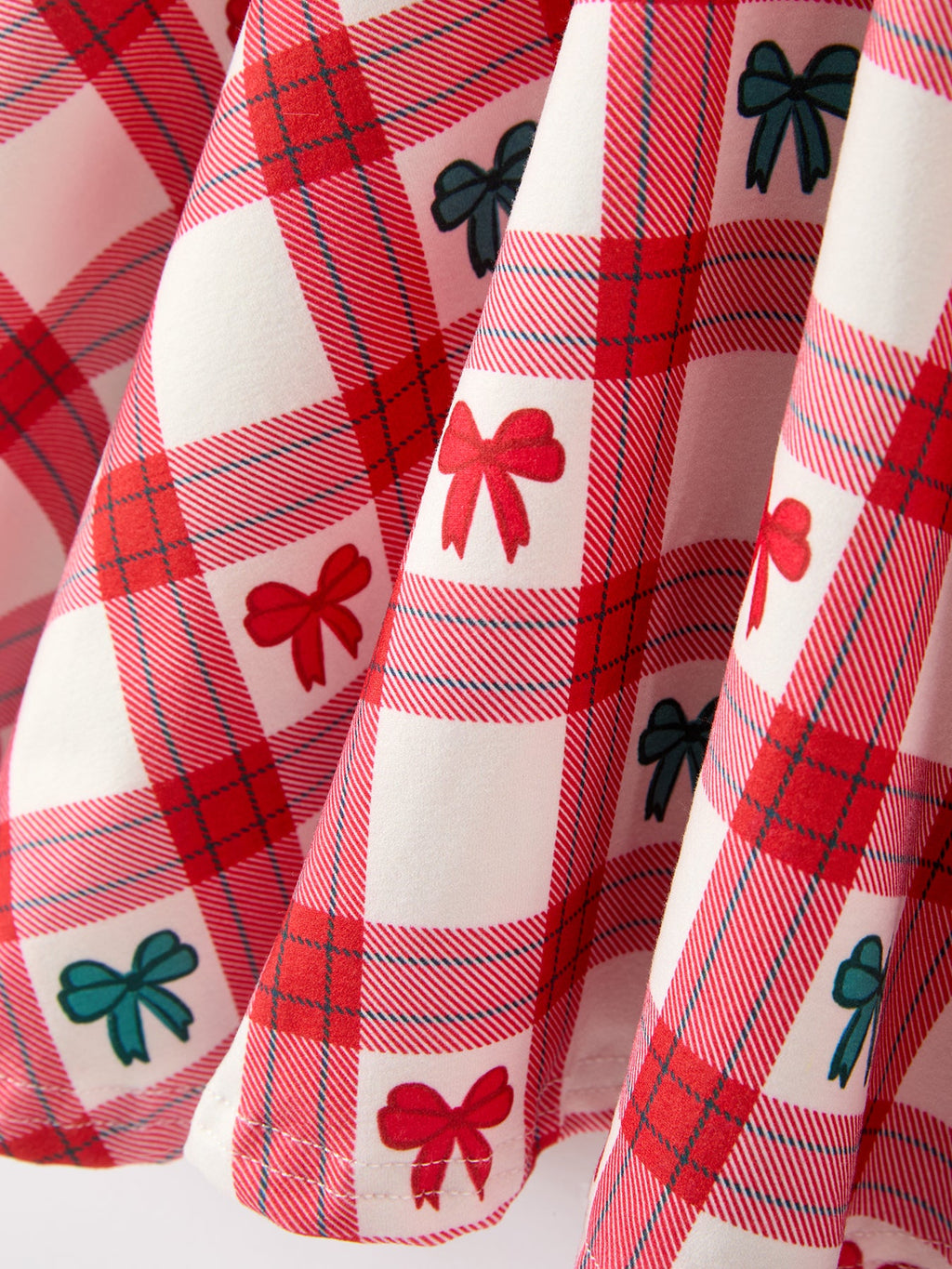 Christmas Girls Candy Cane & Bow Plaid Twirl Dress
