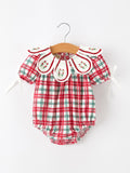 Red Christmas Plaid Wreath Baby Girl Bubble Romper