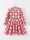 Christmas Girls Candy Cane & Bow Plaid Twirl Dress