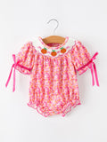 Girls Halloween & Thanksgiving Floral Smocked Bubble Romper