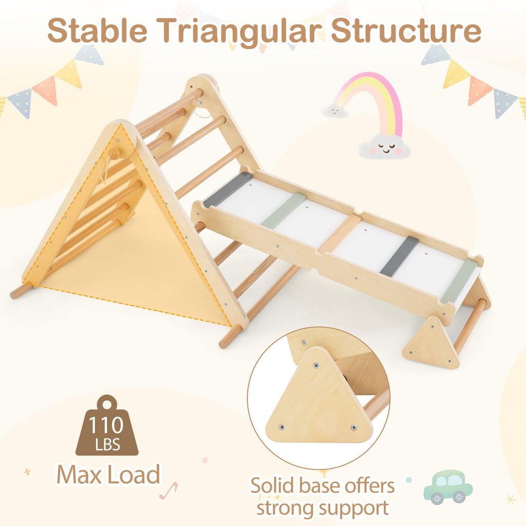 3-in-1 Pikler Triangle Climbing Set Kids Foldable Montessori Toys with Ramp-Natural