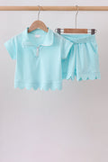 Light blue scalloped zipper shorts set