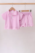 Pink Scalloped Polo Set