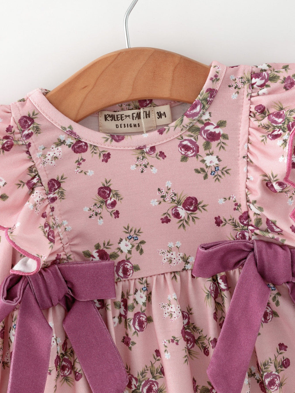 Fall Purple Floral Baby Girl Romper Bow Ruffle Long Sleeve