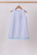 Blue Seersucker Stripe Scalloped Dress