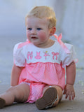 Fall Pink Ballet Embroidery Bow Bubble Romper