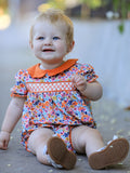 Fall Floral Smocked Petals Collar Girls Bubble Romper