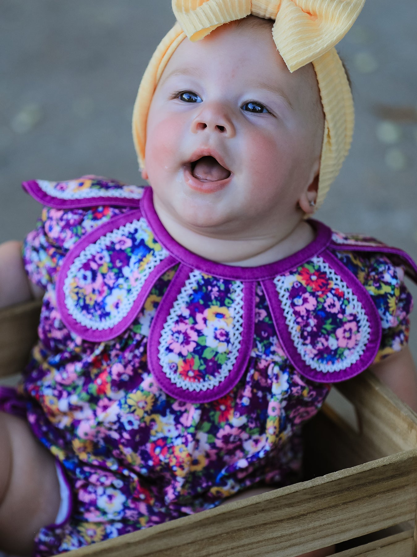 Purple Floral Bow Petals Collar Girls Romper