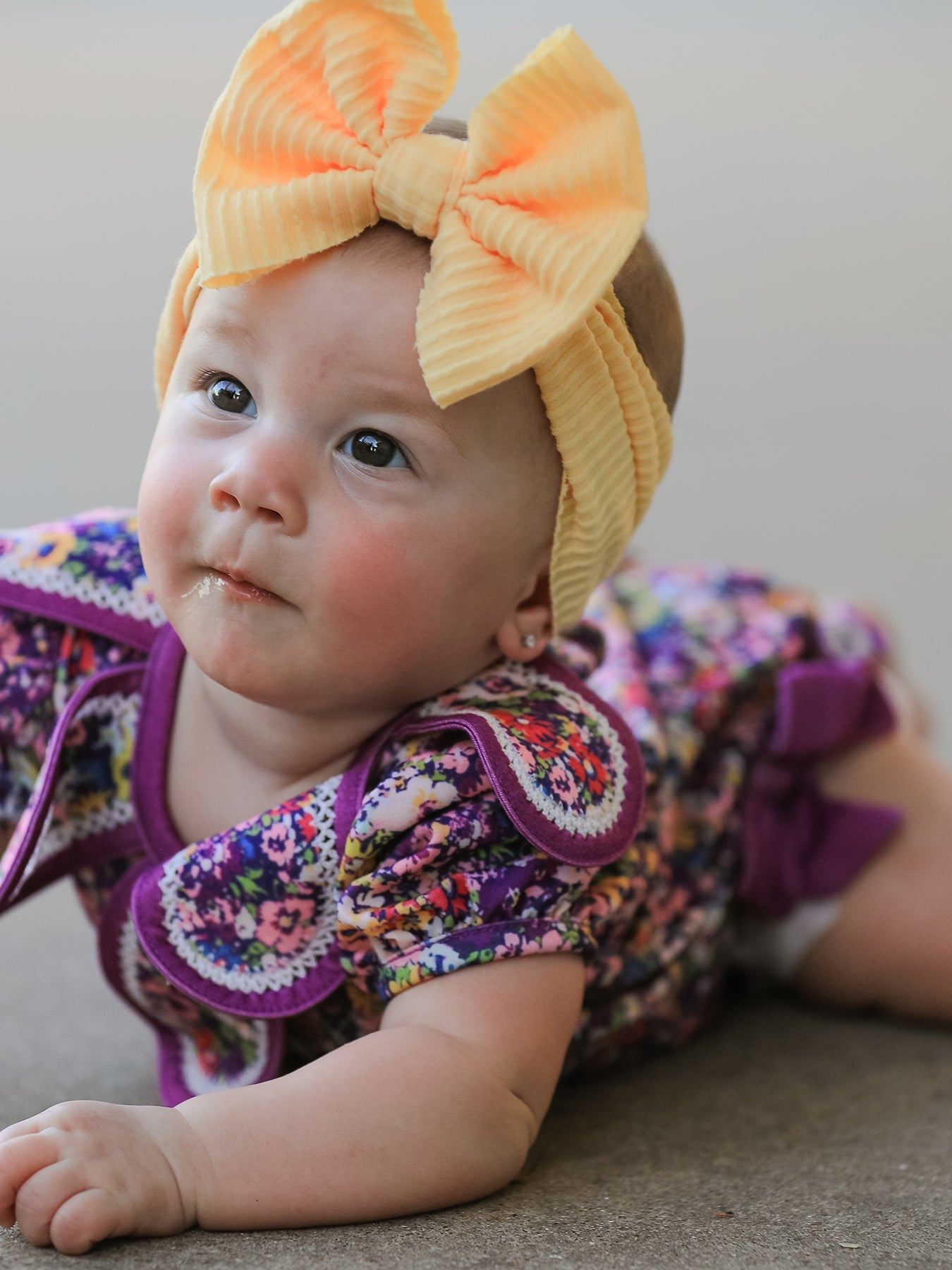 Purple Floral Bow Petals Collar Girls Romper