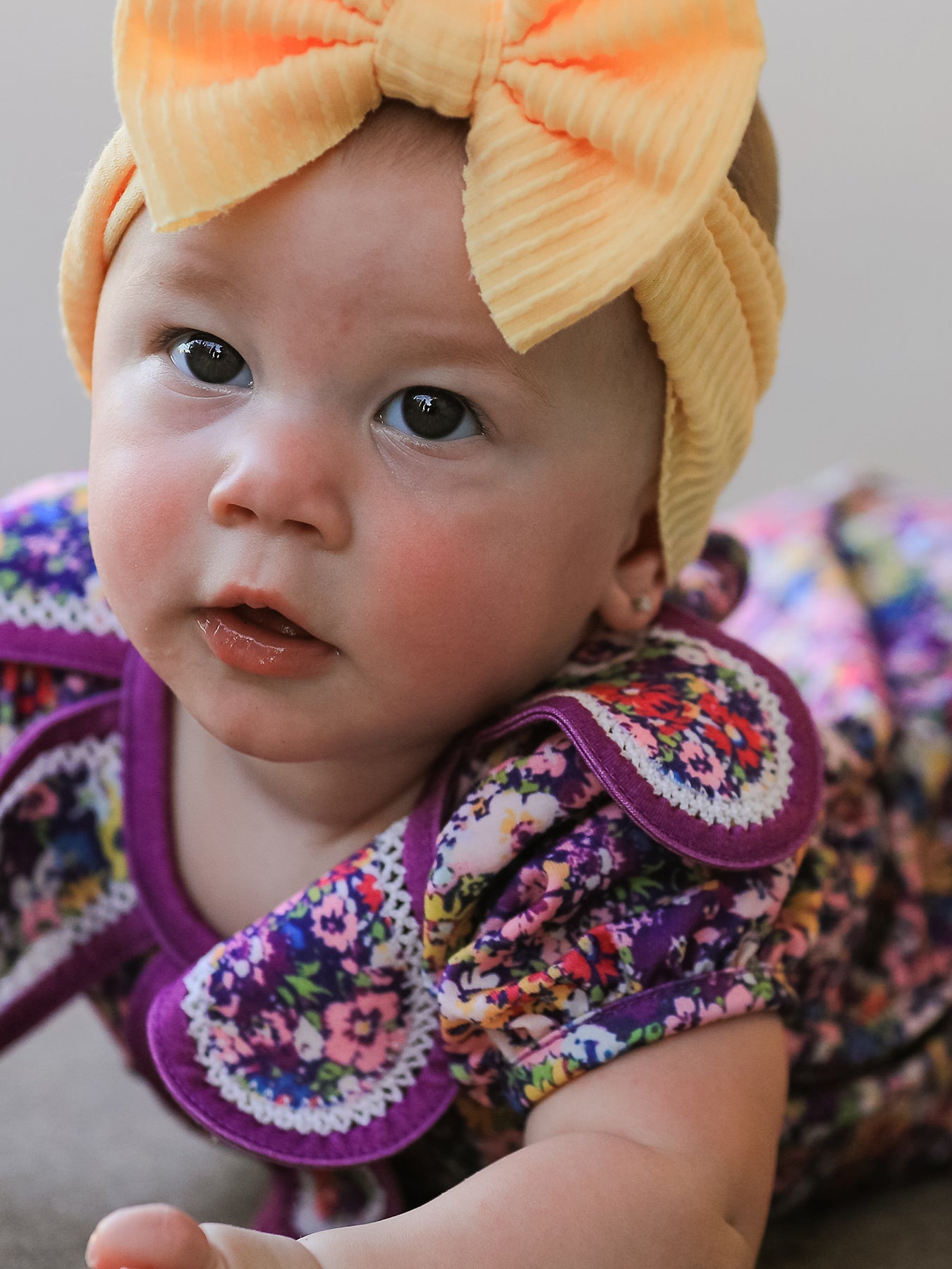 Purple Floral Bow Petals Collar Girls Romper