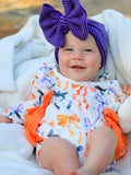 Halloween Bow Print Girls Romper Ruffle Bow Long Sleeve