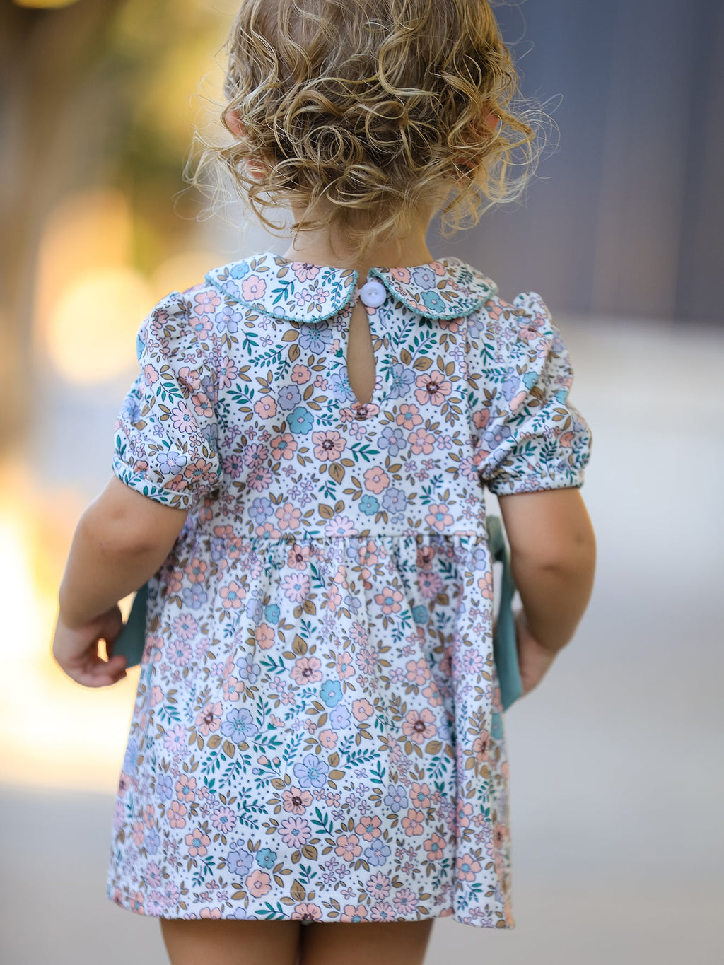 Sage Green Floral Smocked Girl Bloomer Set