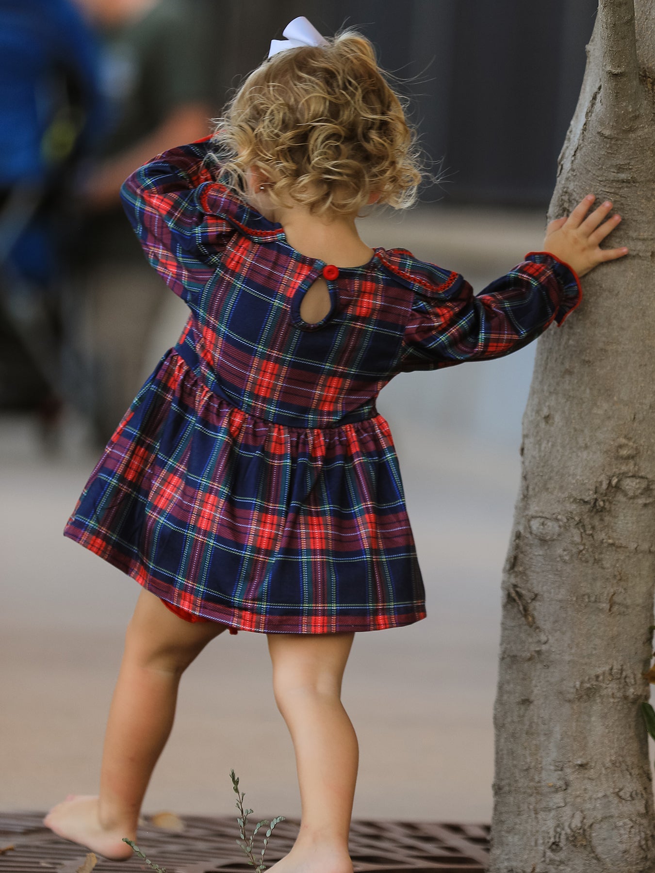 Fall Plaid Girl Set Petal Collar Puff Sleeve Bloomer