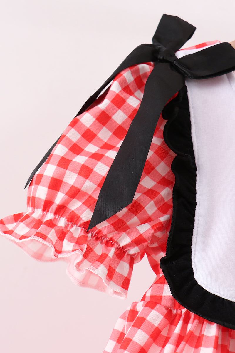 Red Character Plaid Embroidered Ruffle Short Set