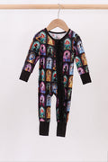 Black princess bamboo zipper ruffle romper