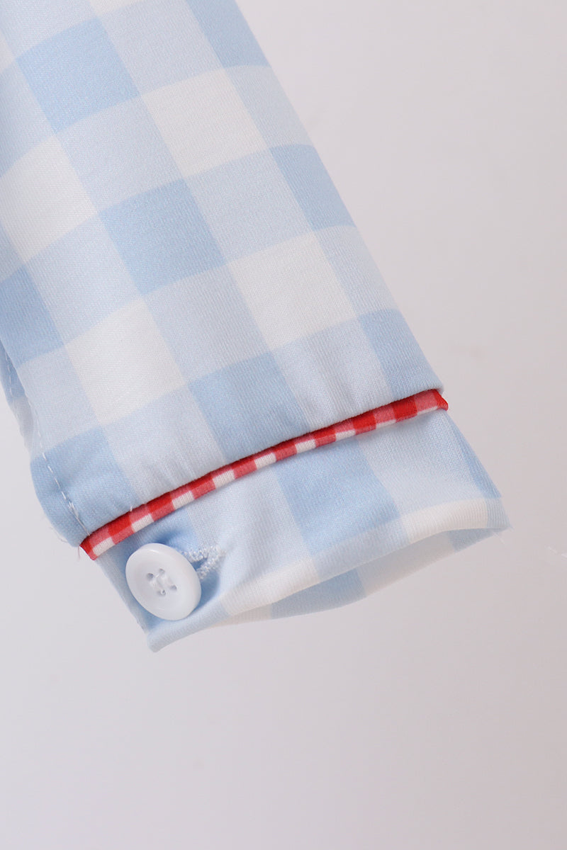 Blue Farm Embroidery Gingham Romper