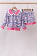 Purple Floral Ruffle Shorts Set