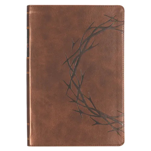 KJV Bible Giant Print Full Size Faux Leather Crown of Thorns/Amazing Grace, Brown - Leather