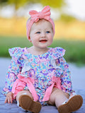 Unicorn Floral Print Girls Long Sleeve Romper