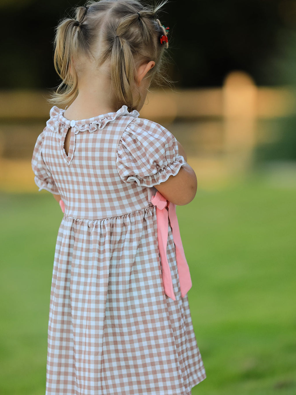 Christmas Vintage-Style Plaid Dress with Embroidered Gingerbread and Bows