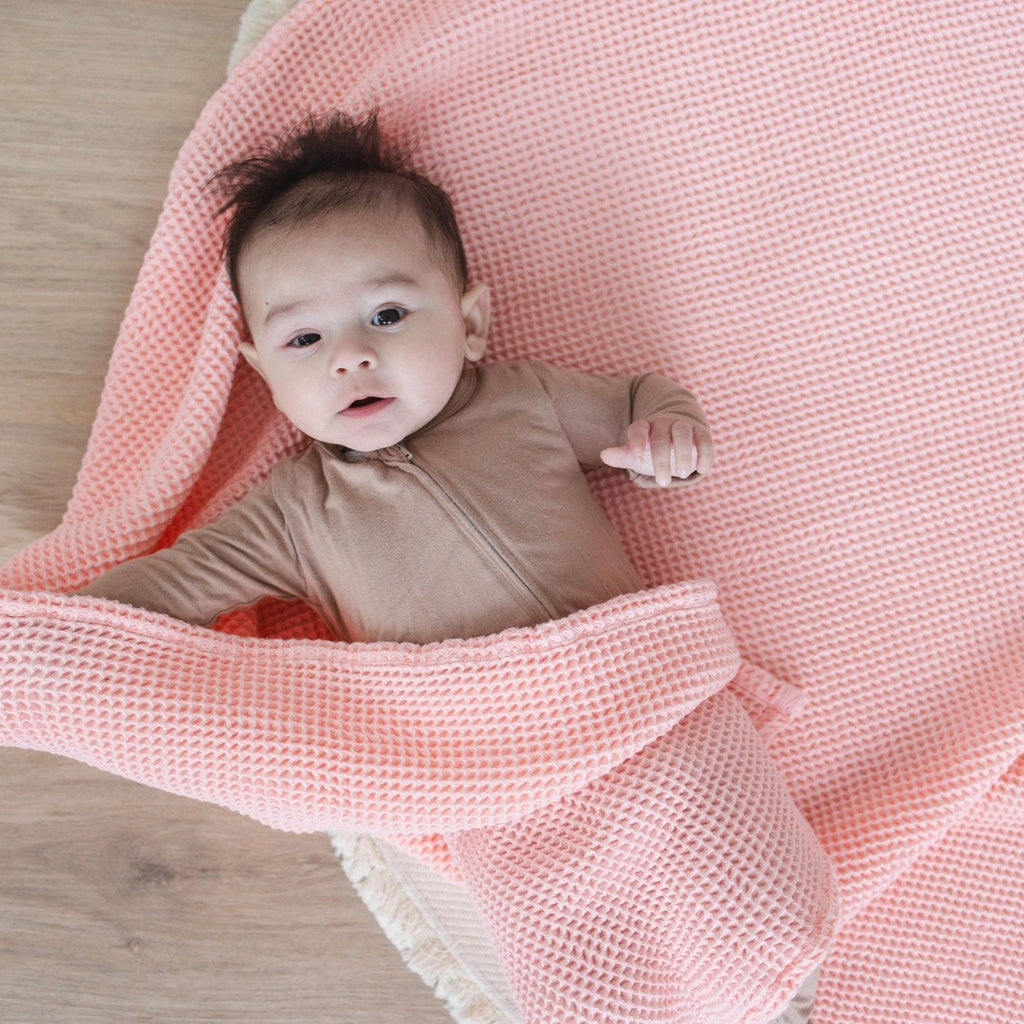 Rose Pink Waffle Baby Blanket